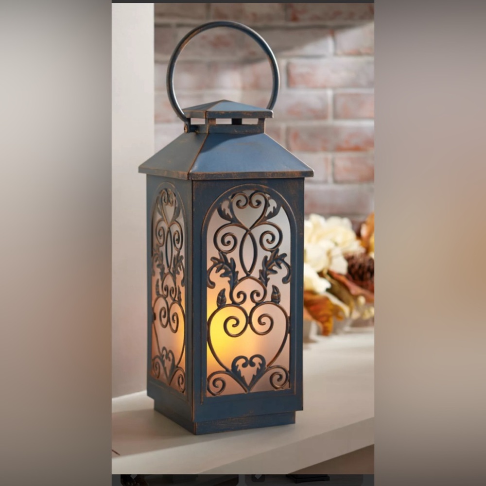 COPY - Valerie Parr Hill 17" Metal In/Out Flickering Flame Lantern Battery H222…